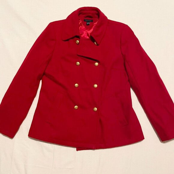Tommy Hilfiger Red Woold Blend Peacoat Jacket Womens Large - Picture 1 of 16